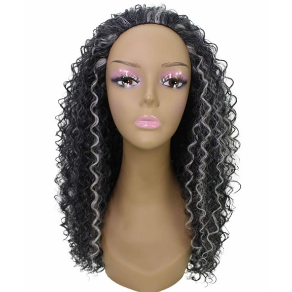 LUXLUXE Isadora Curly Body Waves 22.5 in Long Half Wig Half Cap Wig, Mix Human Hair and Synthetic Fibers, Dark Charcoal Gray Color
