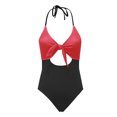 thumbnail image 4 of Holiday Promotion UTSJKR Women's One Piece Swimsuits Tummy Control Cutout High Waisted Bathing Suit Front Tie Backless Color Block Swimsuit Red M, 4 of 6
