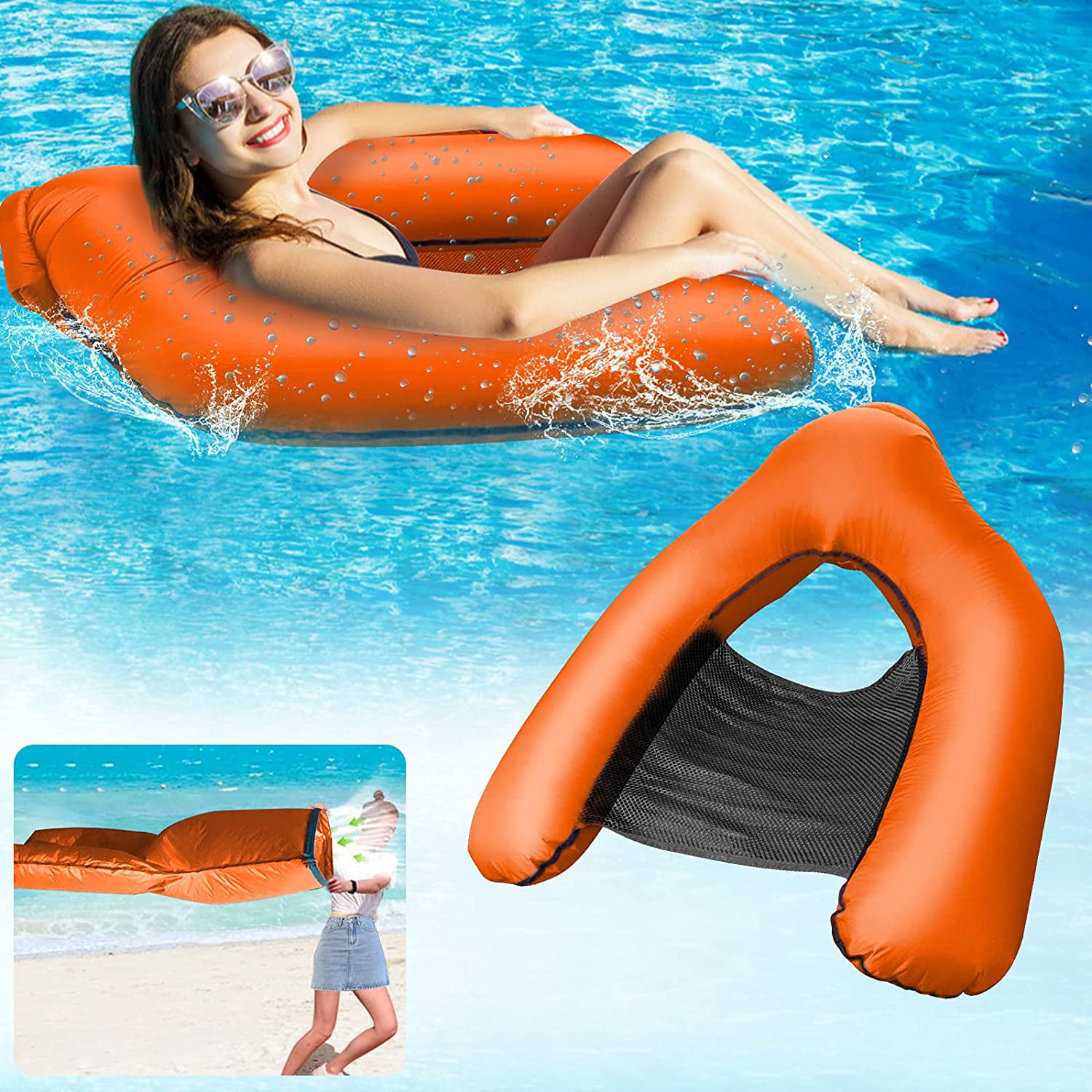 Inflatable Floating Water Hammock  Pool Lounge Bed Swimming Chair Pump New 