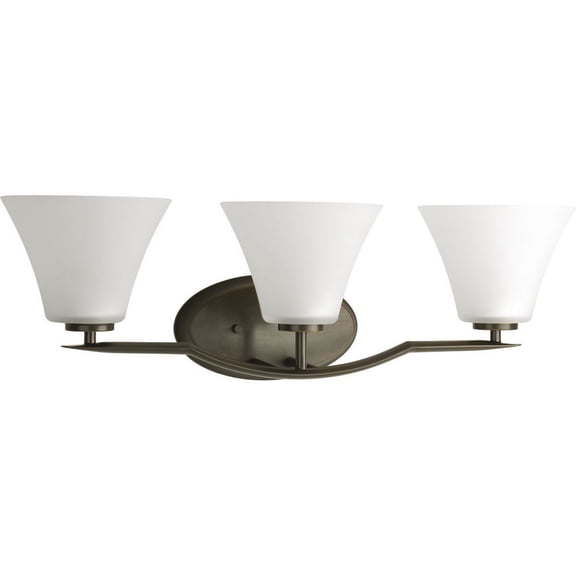Progress Lighting Bravo Collection 3-Light Bath Vanity in Antique Bronze with Etched Glass Shades