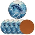 thumbnail image 2 of Dolphin Set of 6 Round Coasters, Microfiber Leather Drink Coasters for Cups, 4.3x4.3 Inch Table Coasters, Coaster Set for Home and Office, 2 of 6