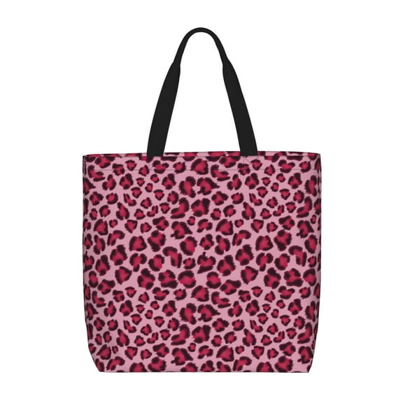 Defioc Rose Leopard Print Pattern Tote Bag for Women,Large Capacity Tote Bag with Zipper Casual Shoulder Handbags Shopping Bag