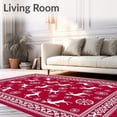 thumbnail image 2 of ODIKA 8'x10' Machine Washable Non-Slip Area Rug, Festive Snowflake Reindeer with Holiday Motifs High Traffic Rug, Red, 632369, 2 of 7