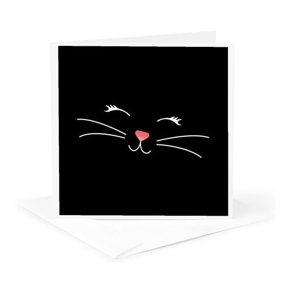 3dRose, Too Cute Black Kitty Cat Face Nose and Whiskers, 1 Greeting Card with envelope