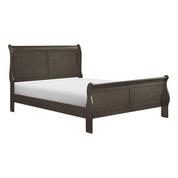 Benjara Gage Traditional Full Size Sleigh Bed- Wood Frame- Smooth Dark Gray