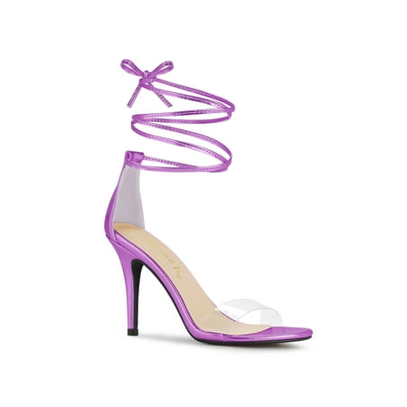 

K Women‘s Sandals Dress Shoes Stiletto Heels Clear Strap Lace Sandals