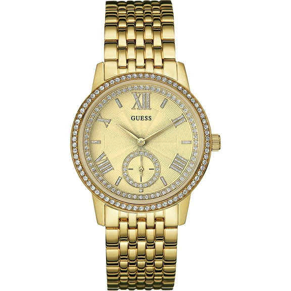 GUESS Women's W0573L2,Dress Elegant,Gold Tone,Crystal Accented Bezel,30m WR