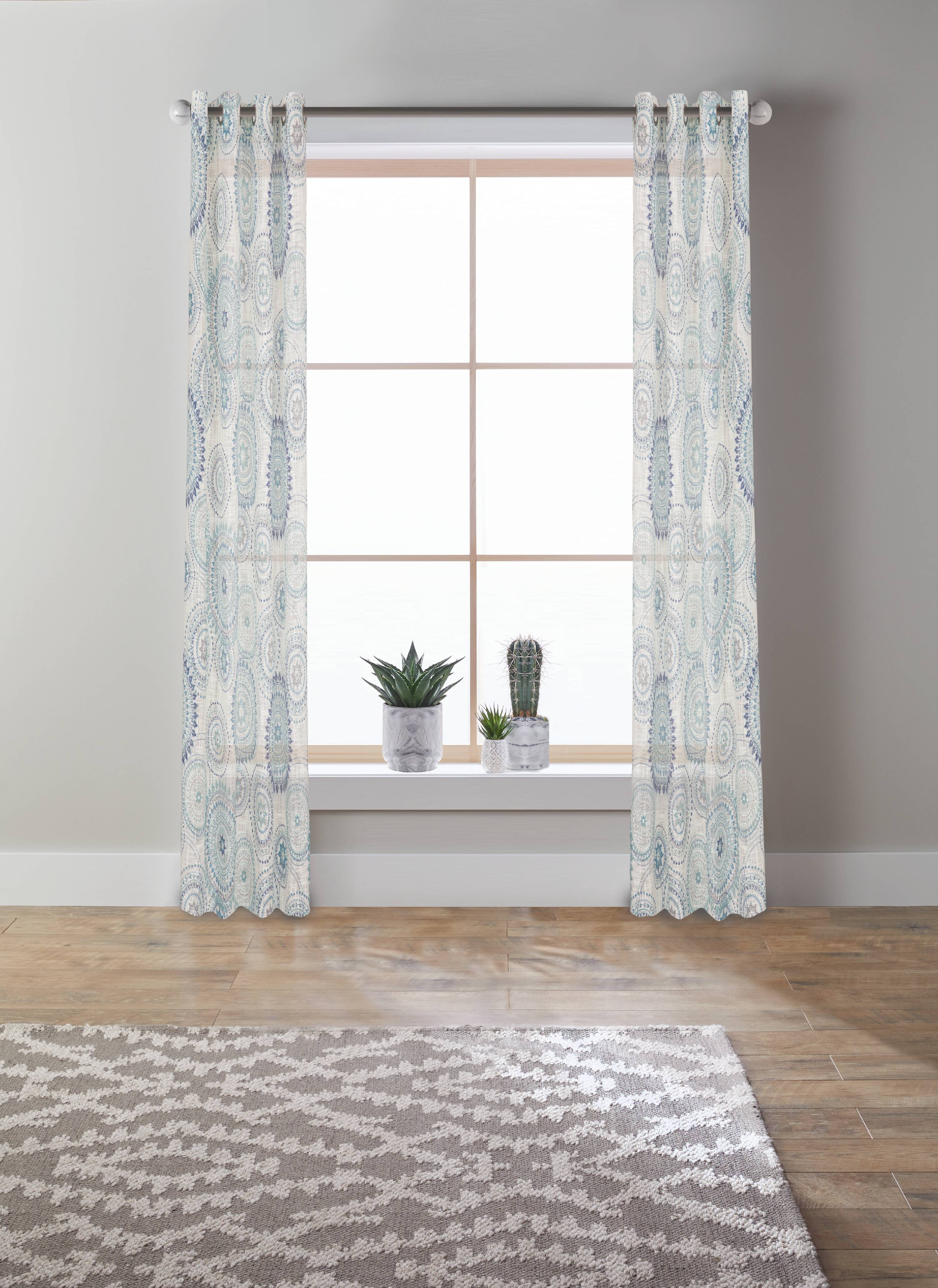 Better Homes & Gardens Rambling Medallion Printed Sheer Curtains, 63” x 84” (2 Panels)