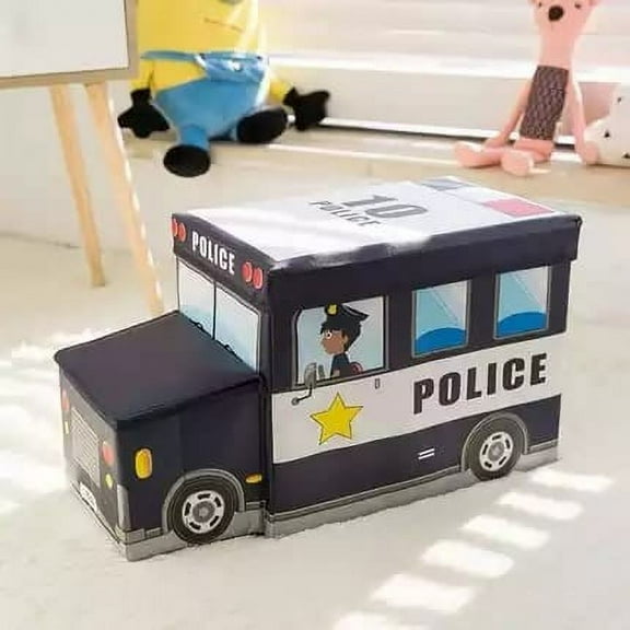 Black Kids Toy Storage Stool Car Shape Foldable Storage Ottoman For Playroom Bedroom Living Room Multifunctional Seat And Organizer For Toys Books 20X15X15 Inches 3.09 Lb