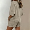thumbnail image 5 of KIHOUT Women's Summer Two Piece Outfit V Neck Short Sleeve Top and Shorts Set Casual Solid Color Loose Fit Cotton Linen Blend Tracksuit for Daily Vacation, 5 of 7