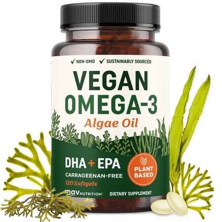 MAV Nutrition Vegan Omega-3 Algae Oil Softgels with DHA & EPA for Heart Health,120 Count