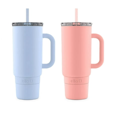 Ello Port 40-oz. Stainless Steel Tumbler with Handle  Blue and Peach  2 pk.