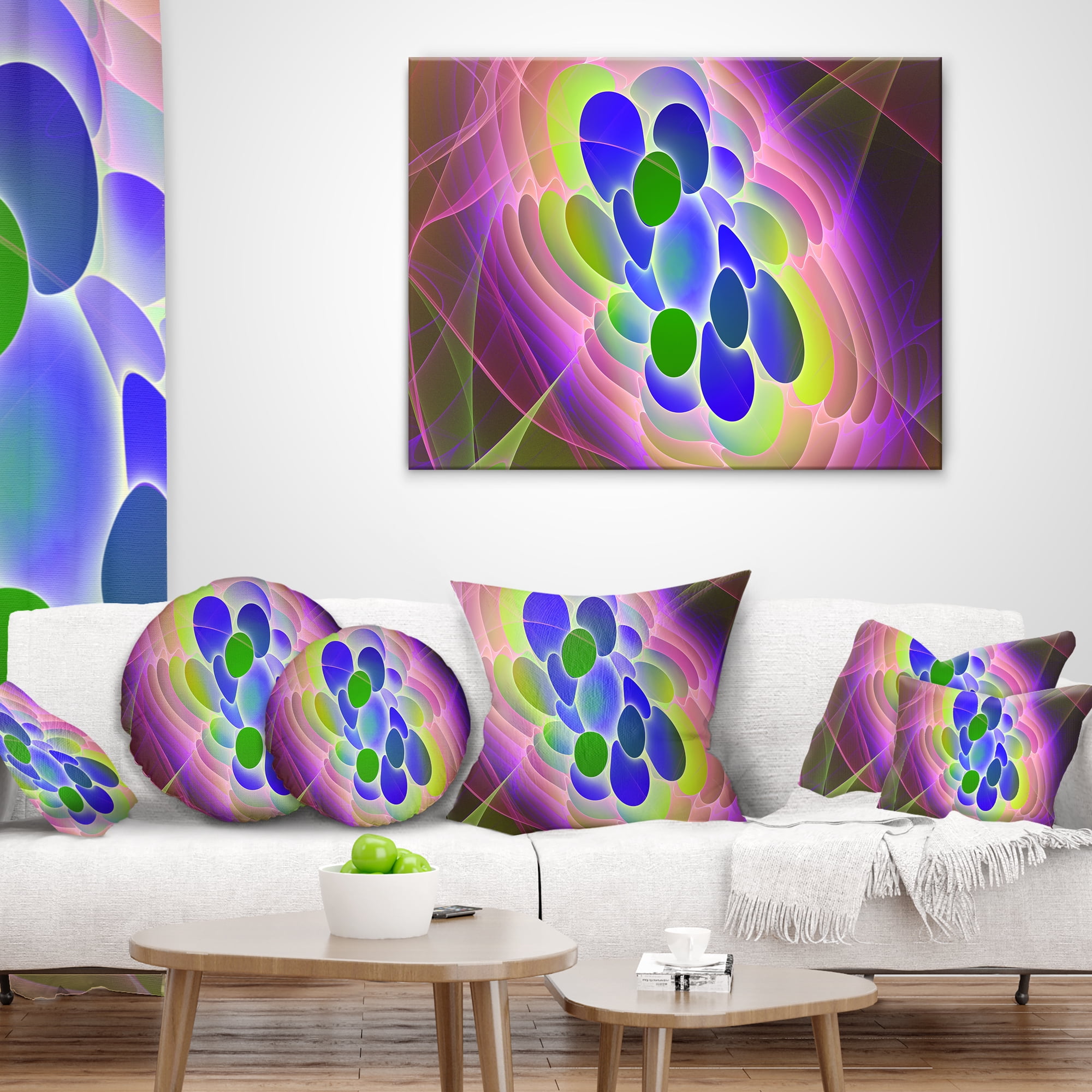 Designart Blue Green Fractal Virus Design - Abstract Throw Pillow - 16x16