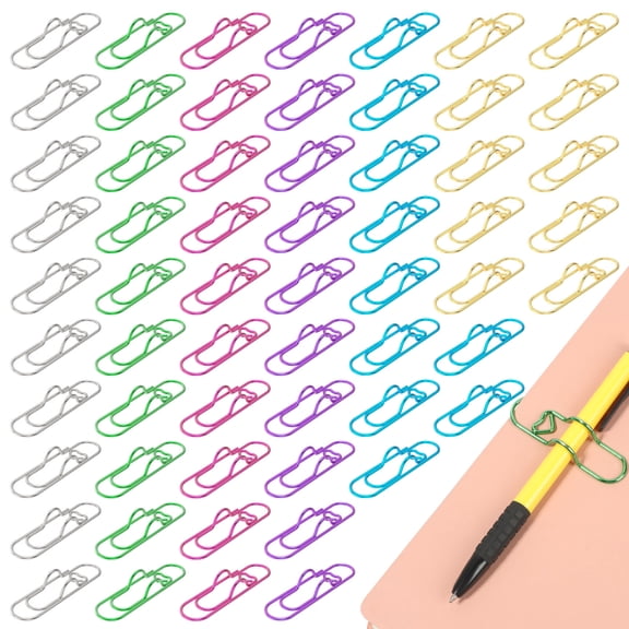 Threns 60 Pcs Metal Pen Clip,2.8" Paperclip Pen Holder Clip for Notebook Paper Book Office Supplies,6 Colors