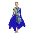 thumbnail image 2 of Haitryli Kids Girls Color Block Praise Dance Dress Metallic Long Sleeve Liturgical Choir Robe Church Worship Dancewear Blue 12, 2 of 6
