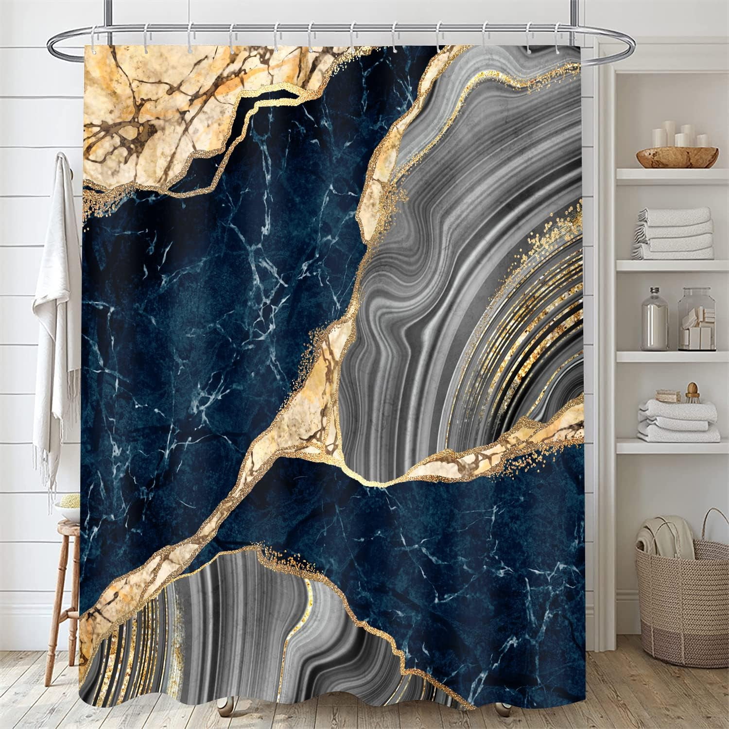 4 Pcs Black Marble Shower Curtain Sets with Rugs Gold Bathroom Sets with Shower Curtain and Rugs Modern Abstract Bathroom Decor Accessories Shower Curtains for Bathroom Toilet Lid Cover