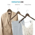 thumbnail image 3 of High-Grade Wooden Suit Hangers Skirt Hangers with Clips (10 Pack) Smooth Solid Wood Pants Hangers with Durable Adjustable Metal Clips, 360° Swivel Hook, Shoulder Notches for Dress Coat, Jacket, Blouse, 3 of 9