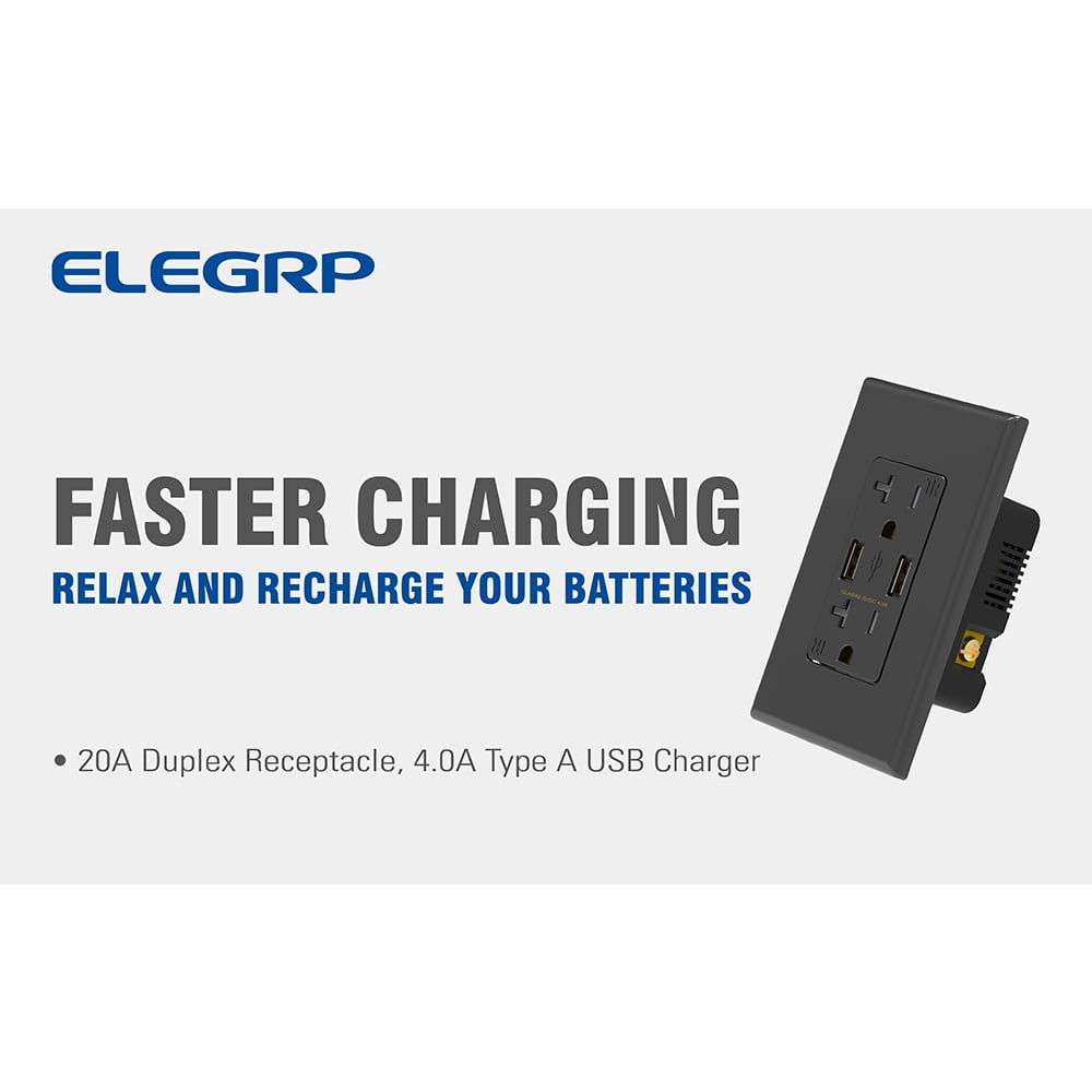 ELEGRP USB Charger Wall Outlet Dual High Speed 4.0 Amp USB Ports