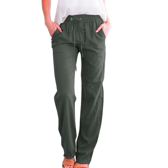 Women High Waisted Wide Women Pants for Work Casual Leg Pants Casual Drawstring Women Casual Pants Size 14 Elastic Trousers Comfy Straight Leg Long Pants with Pockets