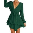 thumbnail image 2 of Sedceaty Women’s Casual Long Sleeve A-line Dress Fashion Solid Color Bandage High Waist Ruffle Dress, 2 of 6