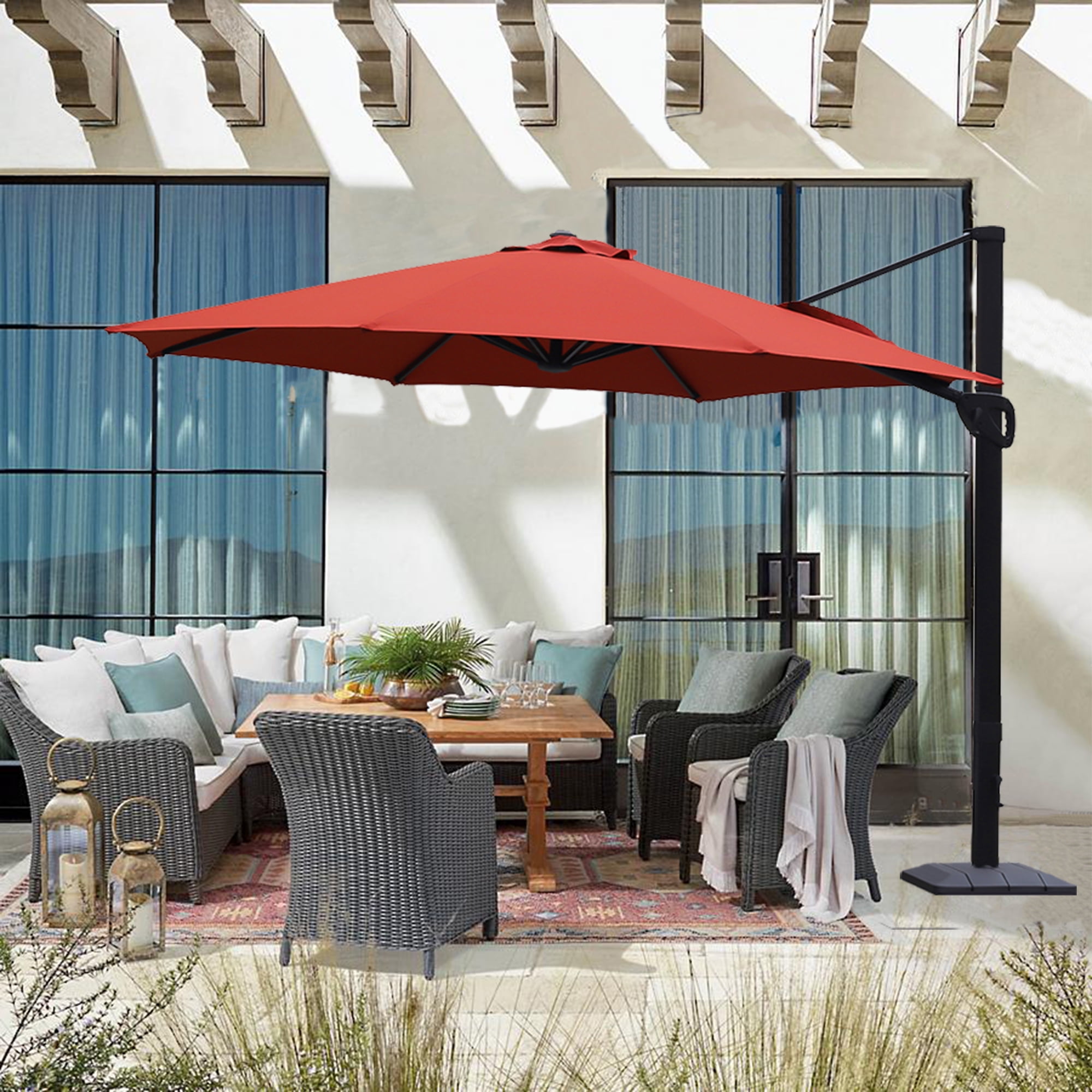 SHADE&FLAME 11 ft Deluxe Patio Offset Umbrella Aluminum Outdoor