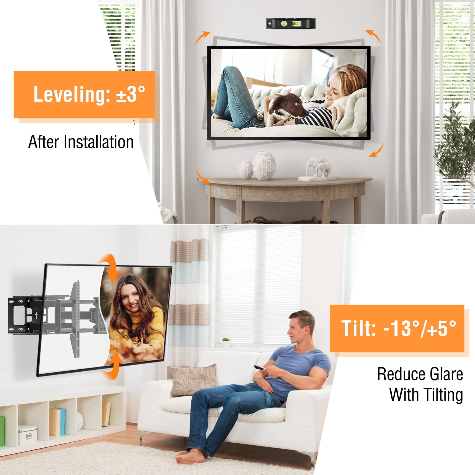 MOUNT PRO Full Motion TV Wall Mount for 42''-75'' TVs up to 16'' Wood Stud