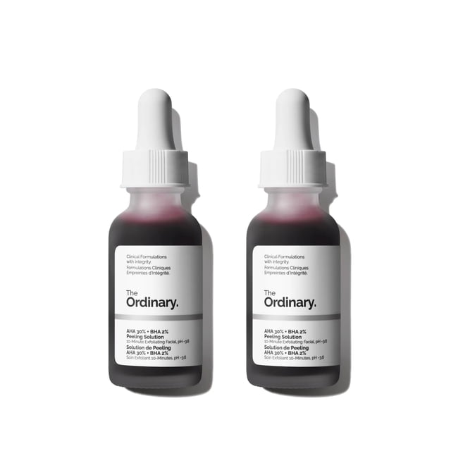 The Ordinary 2 PACK Solución de Exfoliación AHA 30% + BHA 2%, Exfoliante avanzado para una piel más radiante
