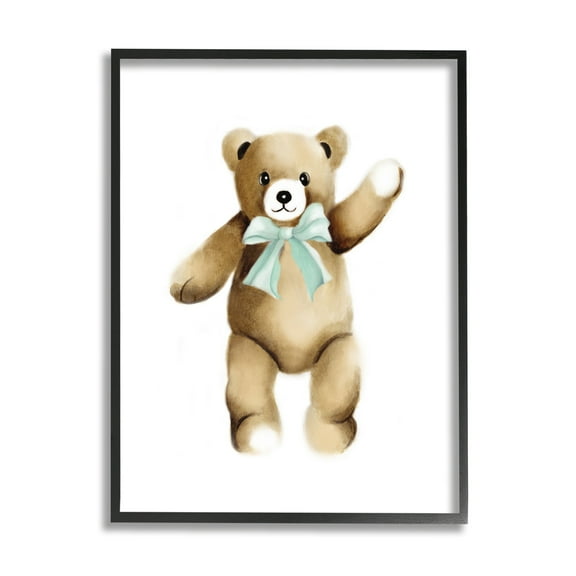 Stupell Industries Adorable Teddy Bear Nursery Animal Green Ribbon Graphic Art Black Framed Art Print Wall Art, Design by Studio Q