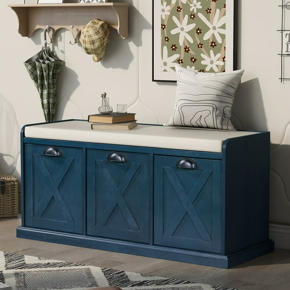 UWR-Nite Organizer Storage Bench with 3 Drawers, Entryway Shoe Storage with Removable Cushion for Entryway, Hallway, Living Room, Home Collection