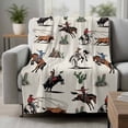 thumbnail image 2 of Western Cowboys Blanket Soft Cozy Warm Throw Blanket for Couch, Plush Fuzzy Flannel Fleece Blankets for Sofa, Beige Vintage Country Cactus Bed Blankets Lightweight Gifts for Women, 50"x80", 2 of 9