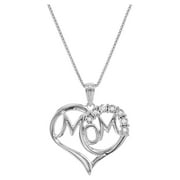 Brilliance Fine Jewelry Diamond Accent Mom Heart in Sterling Silver Pendant, 18"