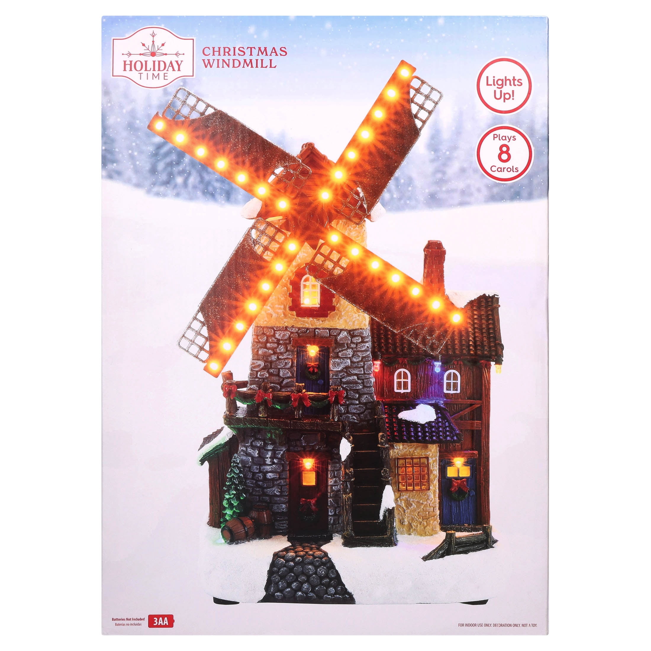 Light-Up and Musical Windmill Christmas Village Decoration, Multicolor, 12.37", by Holiday Time