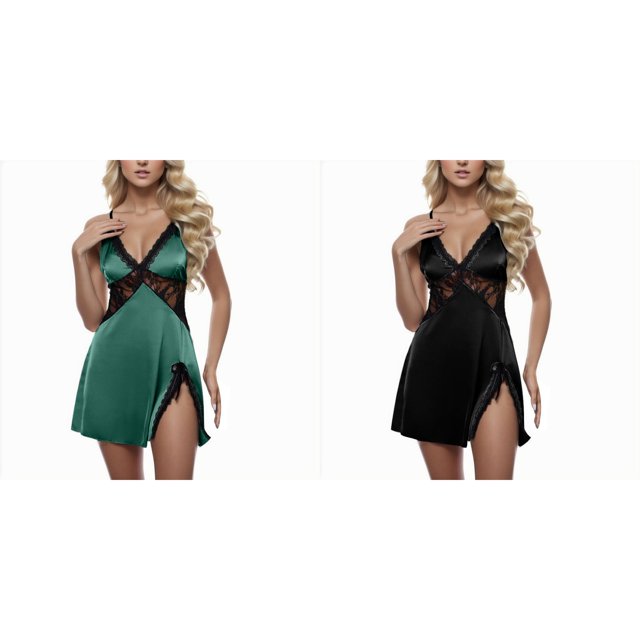 (Lot de 2) Rinsvye Pyjama en Dentelle avec Anneau en Acier pour Femme