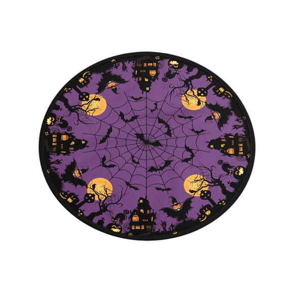 Halloween Round Fitted Tablecloth with Elastic Cute Black Cat Pumpkin Bat Tree Circle Table Cloth Scary Spooky Holiday Wipeable Washable Table Cover for Picnic Dining Outdoor E