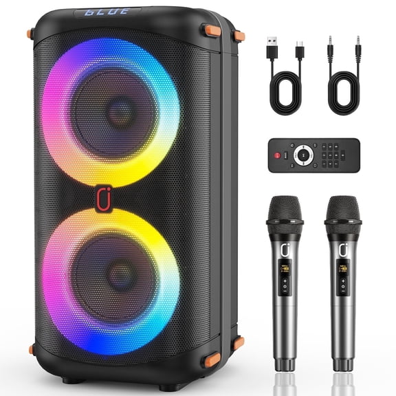 JYX Bluetooth Speaker, Dual 6.5'' Subwoofer Portable Party Speaker System for Outdoor, Deep Bass Party Box with Led Lights, T27-T