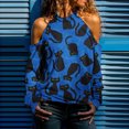 thumbnail image 2 of Blusa informal de manga larga con cuello redondo para mujer, blusa holgada con hombros descubiertos, camisa gráfica con estampado de Halloween Pompotops FGAJ4108, 2 of 6