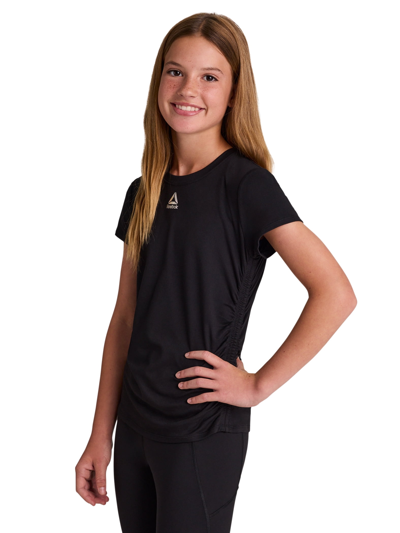 Reebok Girl's Legacy Short Sleeve Ruched Performance Top, Sizes 4-18