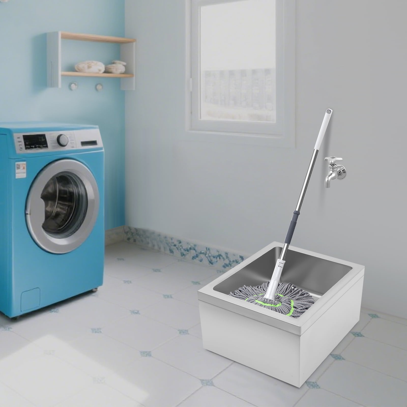 Miumaeov 304 Stainless Steel Floor Mop Sink, Mop Service Basin with Sink Drainage/Strainer  ( No Backsplash)