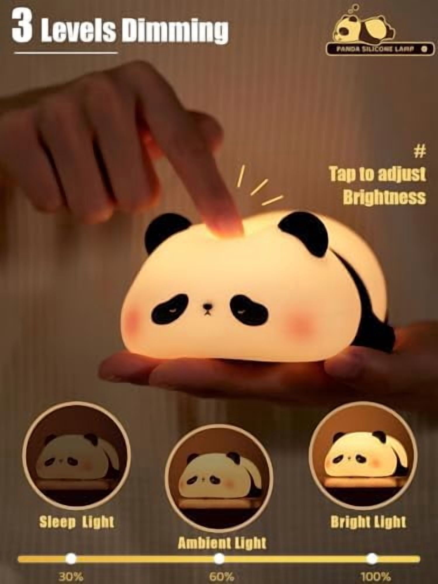 Cute Panda Night Light, Squishy Panda Novelty Animal Lamp, 3 Level Dimmable Nursery Nightlight with Timer, Food Grade Silicone Touch Night Light Fun Gifts for Kids Boys Girls Baby