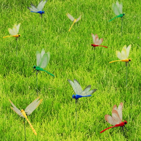 24PC 3D Colorful Dragonfly Garden Decorations - Dragon Fly Garden Stakes & Sticks, 4 Colors