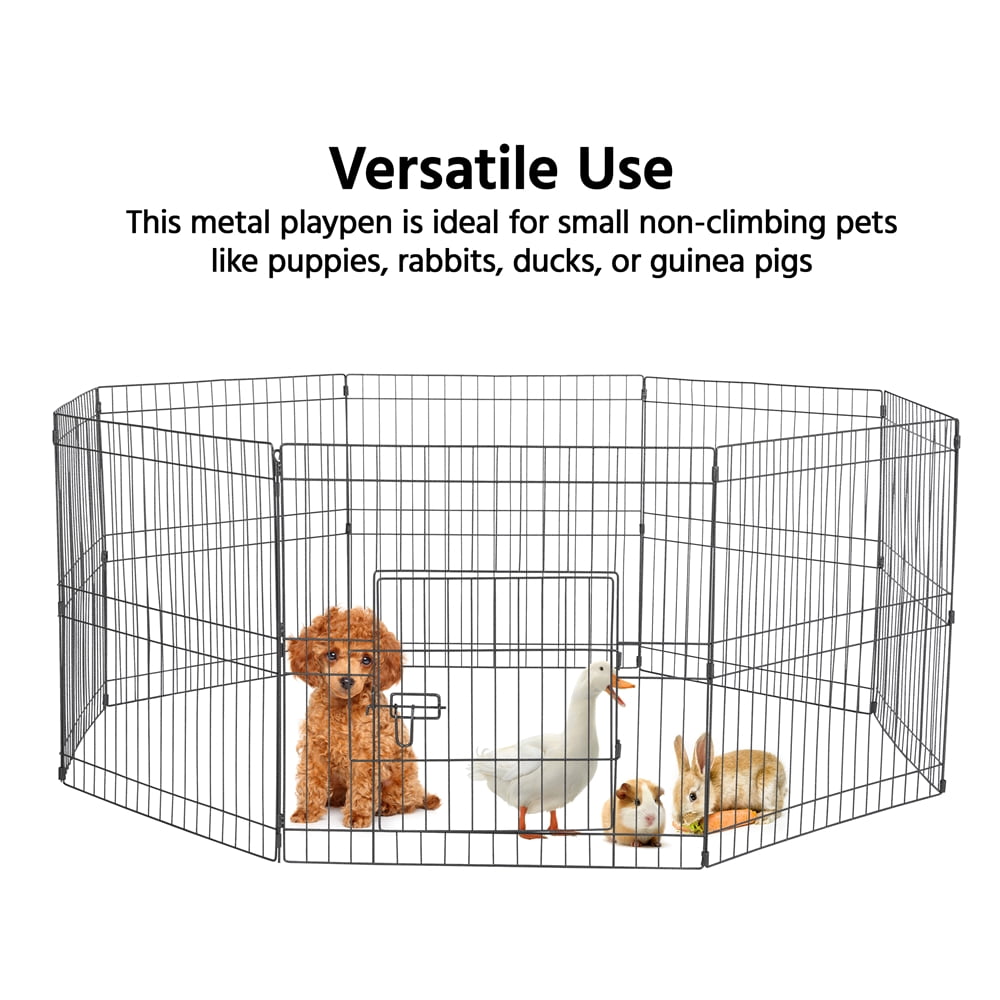 Yaheetech 8 Panels Metal Pet Playpen Foldable Playpen for Puppy Indoor/Outdoor, 24'', Black