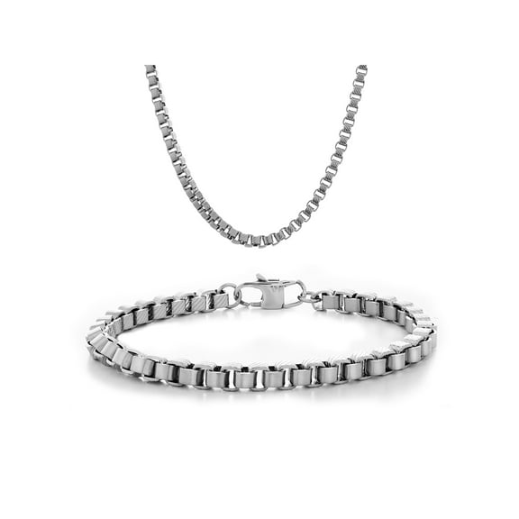 Stainless Steel 5.5 MM Box Chain Necklace and Bracelet Set