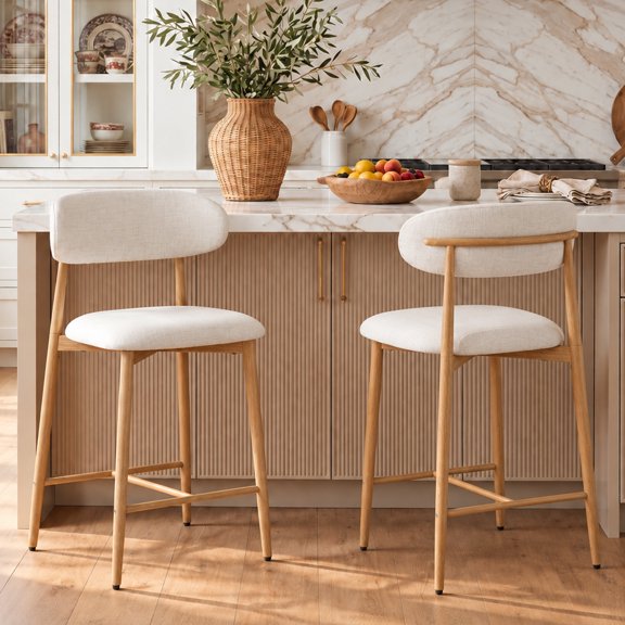 Bar Stools with Back Sets of 2, LEGAHOME 26"Counter Height Bar Stool, Modern Farmhouse Upholstered Bar Stool Chairs Set of 2 with Curved Back & Wood-Grain Metal Legs for 34"-39" Kitchen Island