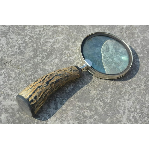 Nautical India Brass Horn Magnifying Glass for Reading, Handcrafted Bone Handle Magnifier