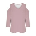 thumbnail image 5 of YABCSAZ Women's 3/4 Sleeve Tops Solid Color Slim Fit Shirts V Neck Cold Shoulder Elegant Pullover Tunic T-Shirts, 2024 Clothes Basic Going Out Tops Summer Saving Clearance!, 5 of 6