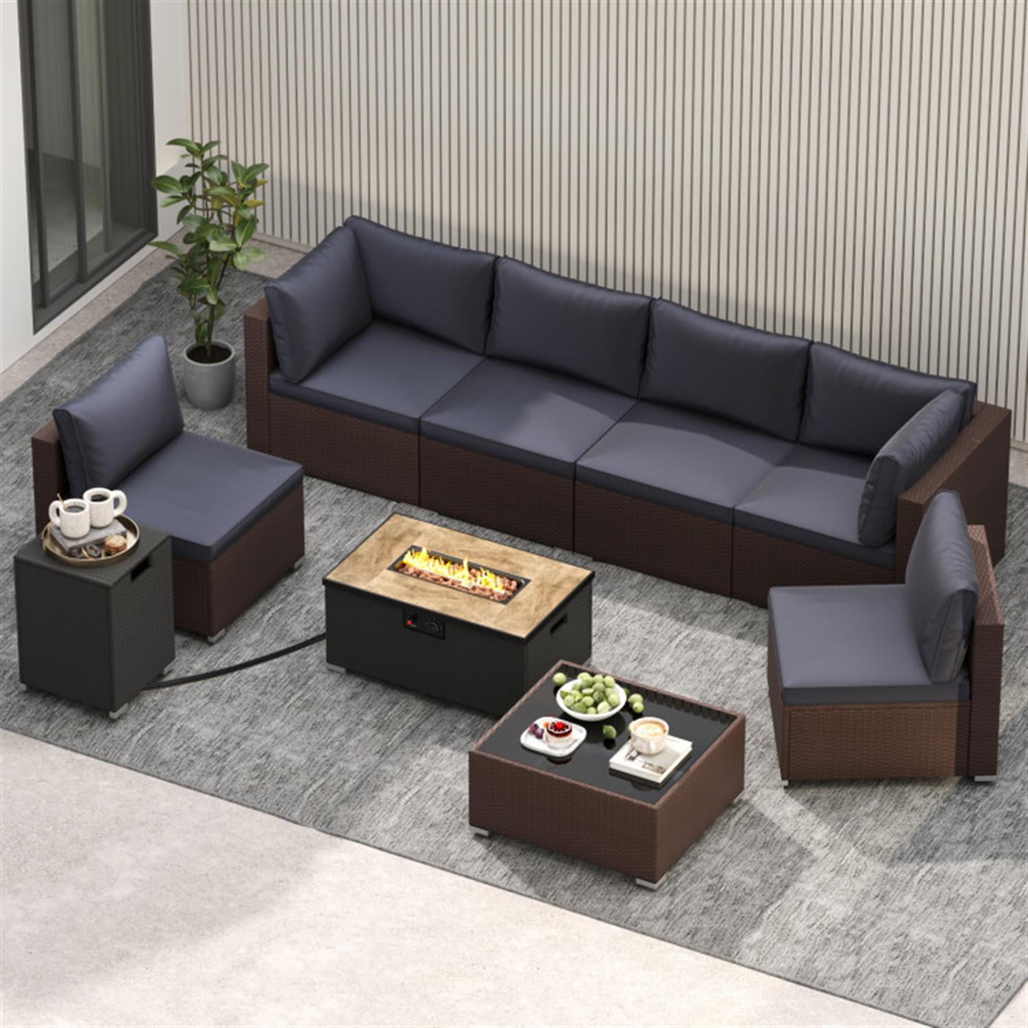 Demi Bonn 12 Pieces Outdoor Patio Furniture Set with 32" Fire Pit Table and Propane Tank Cover for Yard, Pool or Backyard, Black