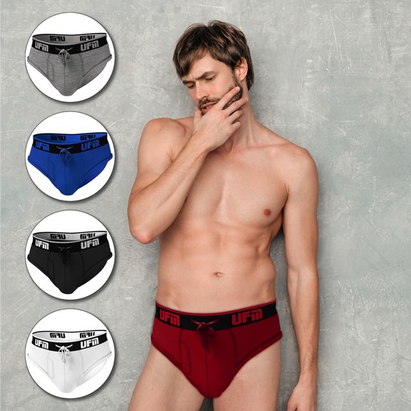 UFM Mens Underwear, Polyester-Spandex Mens Briefs, Regular and Adjustable Support Pouch Men Underwear, 44-46 waist, Red