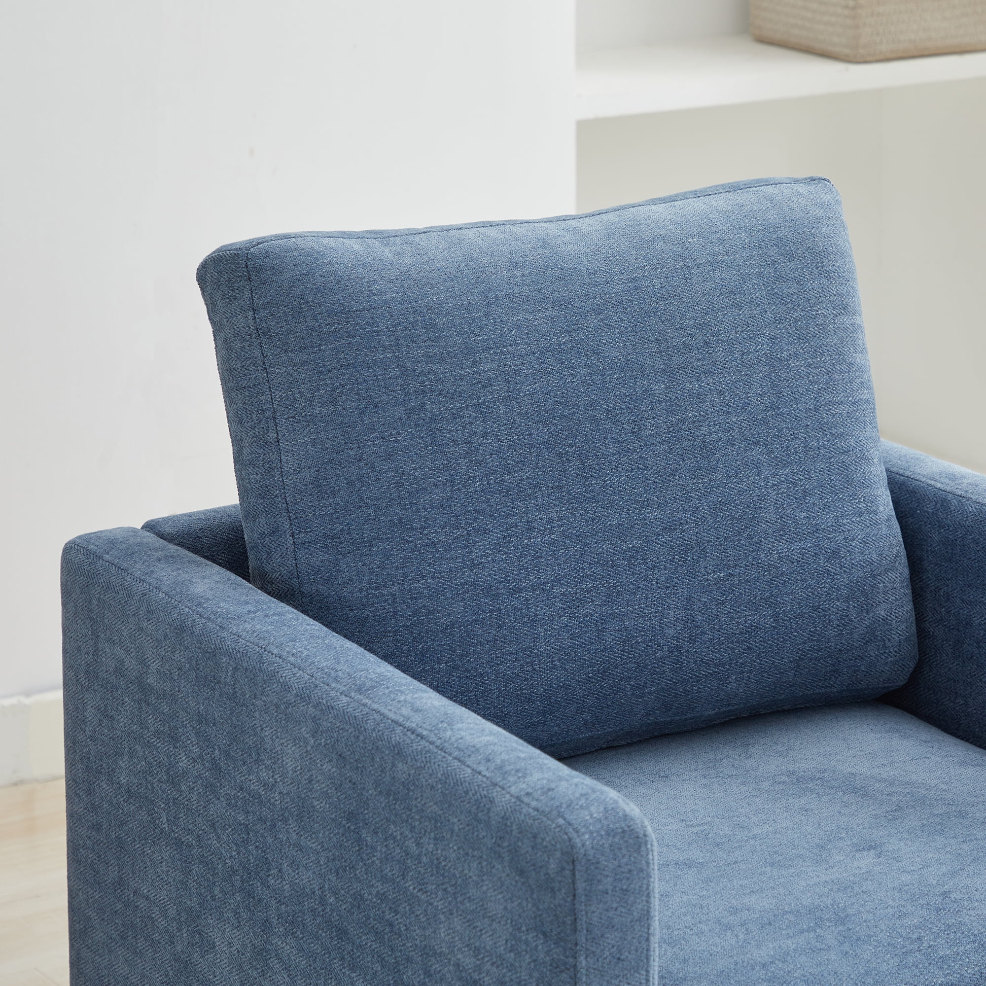 360° Swivel Accent Chair Chenille Arm Chair Upholstered Single Sofa Chair with Wooden Base,Club Lounge Reading Armchair for Living Room Bedroom Apartment,Blue