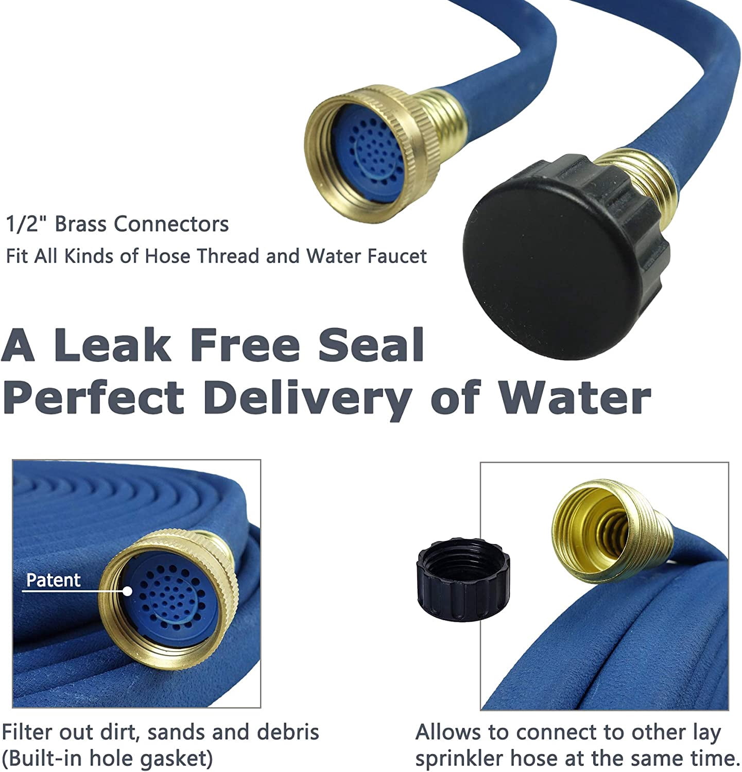 1/2 in. x 50 ft. Garden Flat Soaker Hose More Water Leakage, Heavy-Duty, Metal Hose Connector Ends, Save 80% Water