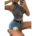 thumbnail image 2 of Baby Sweetie Women Summer Tank Tops, Cross Halter Neck Backless Close-Fitting Crop Tops for Street Party, 2 of 7